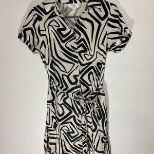 Japna Button Up Belted Geometric Pattern Dress